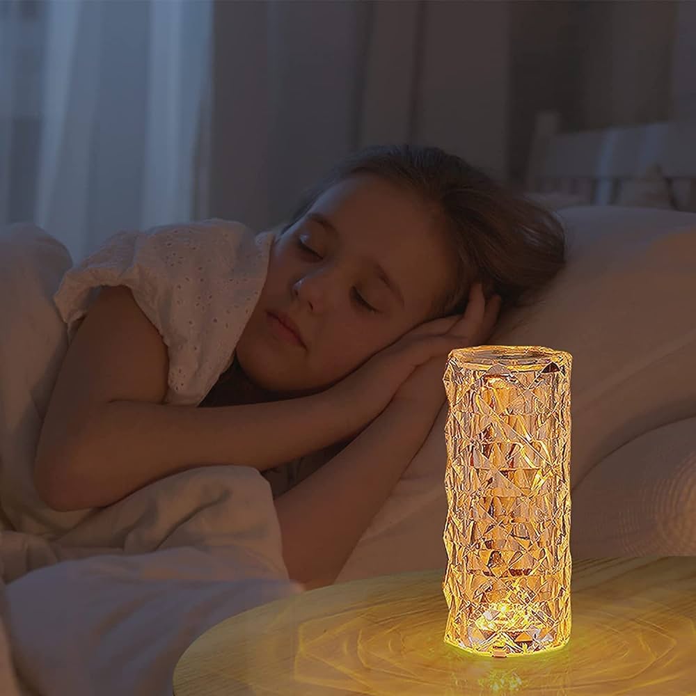 Acrylique Crystal Diamond Table Lamp, 16 Colors USB Rose Lamp with Touch and Remote Control, Acrylic 3D Night Light LED Nightstand Lamps