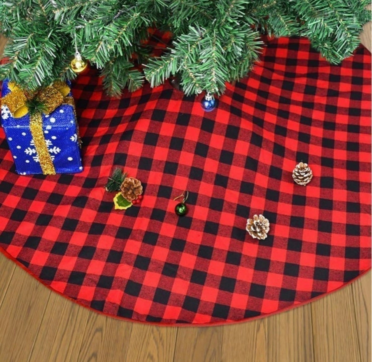 Lapogy Christmas Tree Skirt, 48 Inch Red&Black Buffalo Double Layer Check Plaid