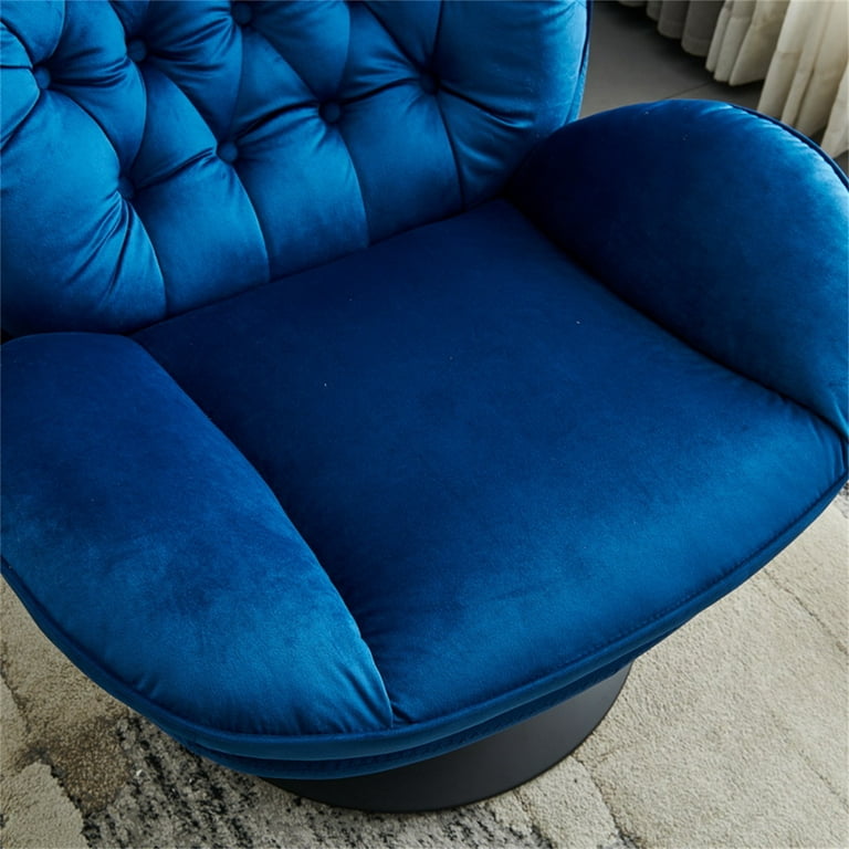 Swivel Accent Chair with Ottoman, Modern Velvet Lounge Chair with Metal Base, Comfortable 360 Degree Single Sofa Chair with Footrest, Leisure Reading Chair for Living Room Bedroom Office, Blue