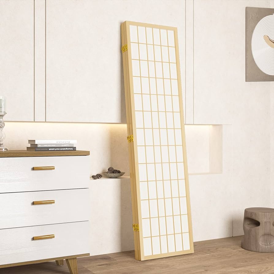 3 Panel Room Divider, Japanese Room Dividers, Shoji Screen, Folding Screen, 5.6 Ft, Natural