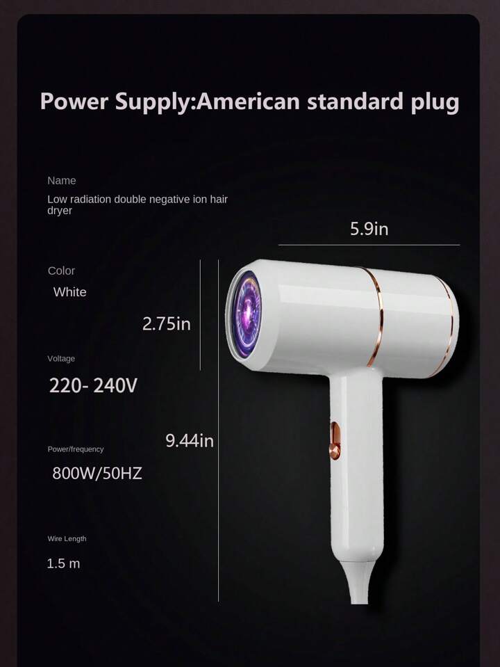 Hair Dryer Hot / Cold Air Hairdryer With Collecting Nozzle Blue Light Anion Blow Dryer For Home Travel Hotel Lightweight