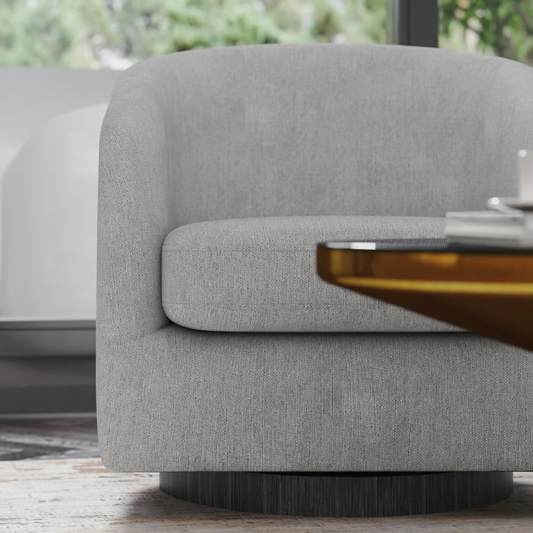 360 Degree Swivel Club Style Barrel Accent Chair with Sloped Armrests in Fabric Upholstery