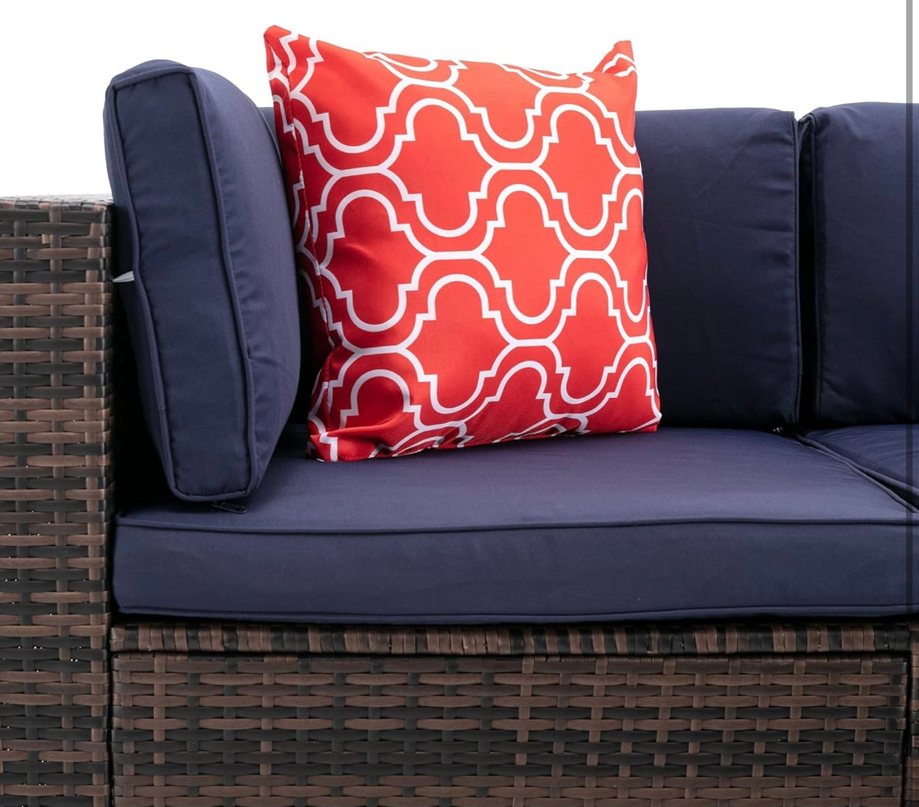 5Pcs Outdoor Garden Patio Furniture PE Rattan Wickerectional Cushioned Sofa Sets with 2 Pillows and Coffee Tablemodular sectional Sofa Sets with roof XI910, Navy Blue