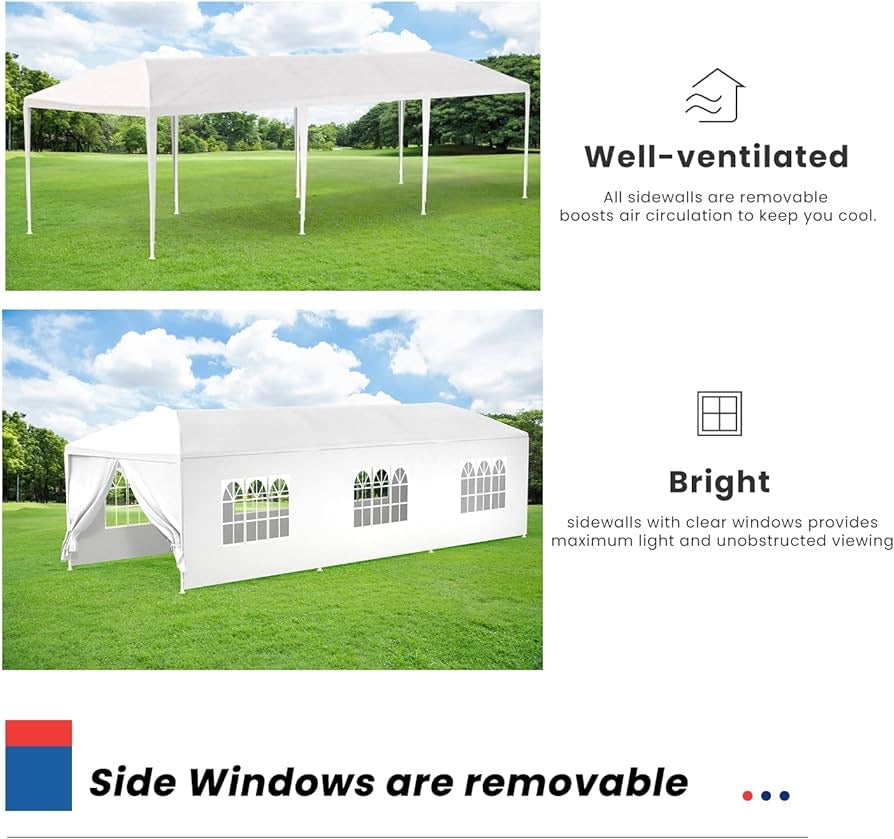 10x30 Party Tent Wedding Patio Gazebo Outdoor Carport Canopy Shade with Side 8 Removable Walls