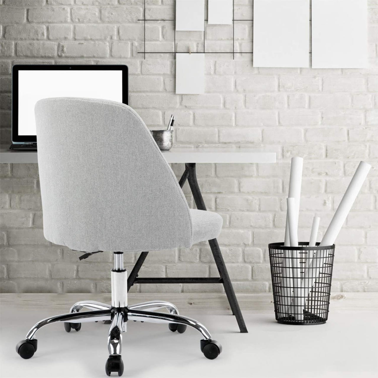 Home Office Chair, Mid-Back Armless Twill Fabric Adjustable Swivel.