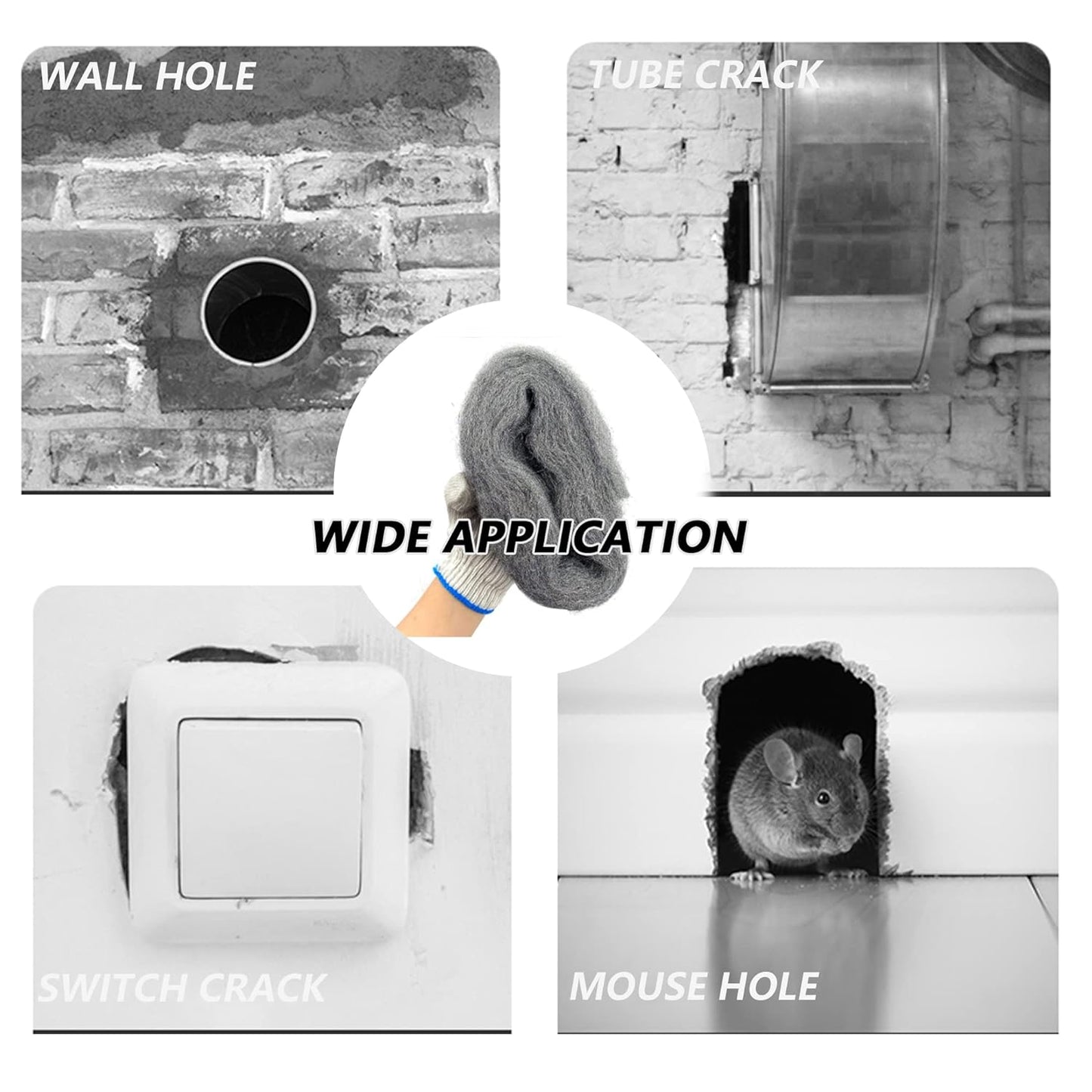 Steel Wool Roll, 0000 Steel Wool 40ft, Thick Wire Filling Fabric Hole Filler DIY Kit, Hardware Cloth, Gap Blockers Keep animals away from holes/wall cracks/ducts/vents in workshops/houses/garages