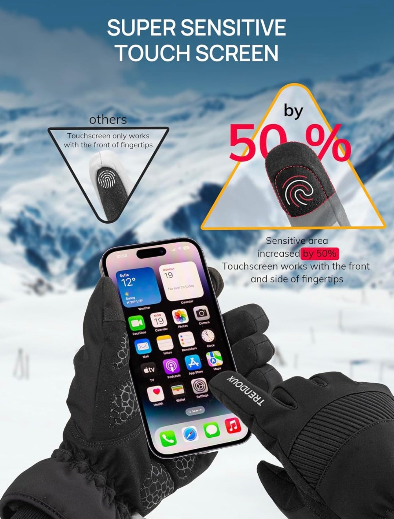 Winter Gloves for Men Waterproof: Ski 3M Thinsulate -20℉ Windproof Warm Women Glove with Touchscreen SBR Pad