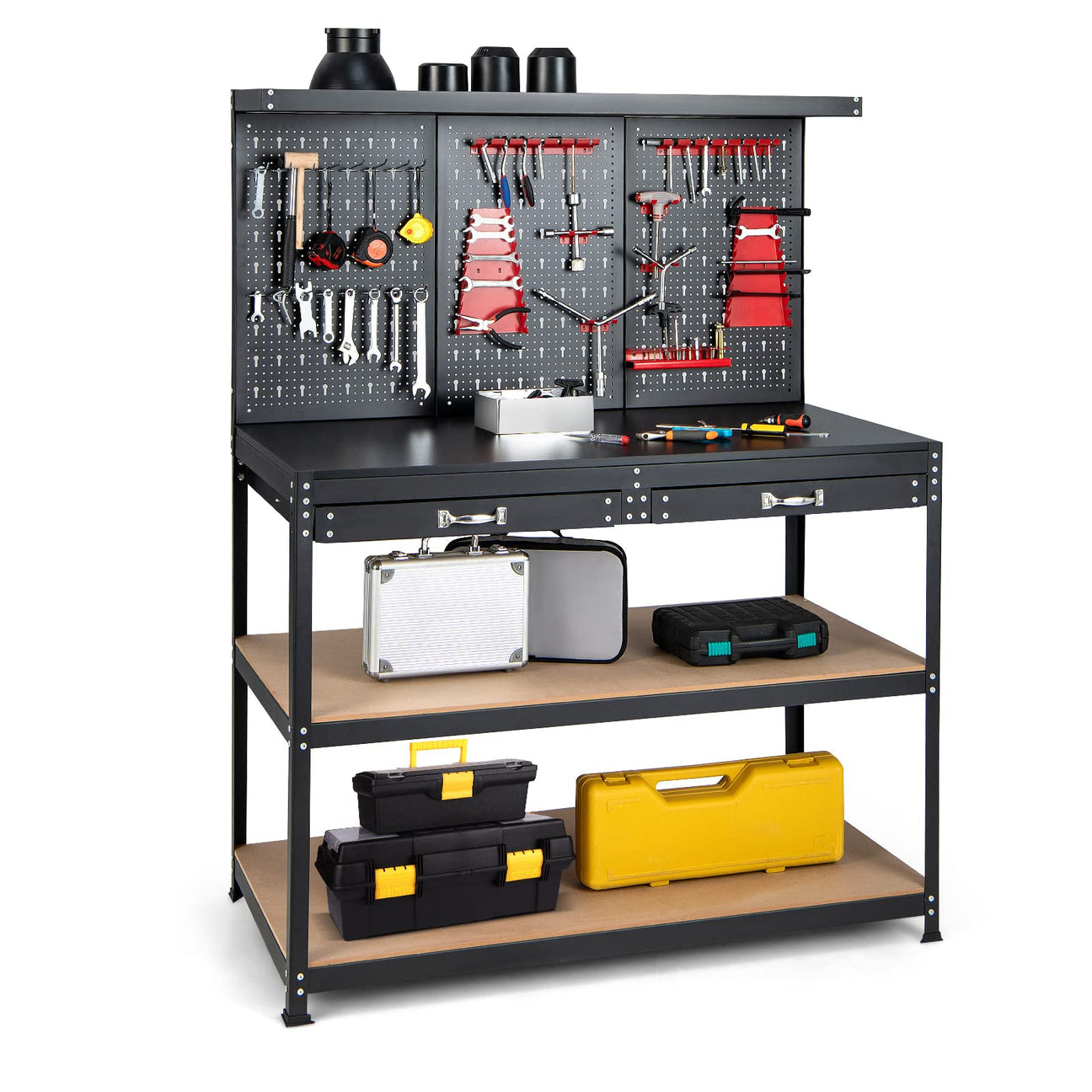 Work Bench with Pegboard, 48"x24" Work Table with Drawers, 965LBS Capacity