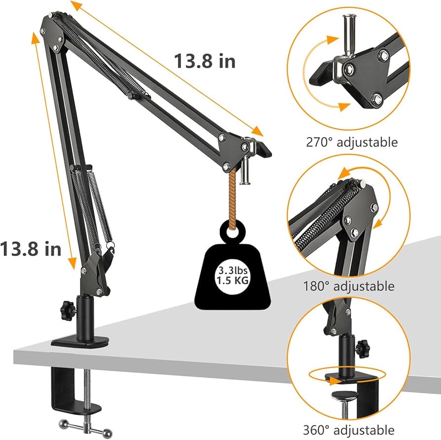 Seiren Mini Mic Stand Suspension Scissor Boom Arm with Pop Filter Foam Windscreen, Shock Mount, Upgraded Heavy Duty Clamp for Razer Seiren Mini USB Streaming Microphone Frgyee
