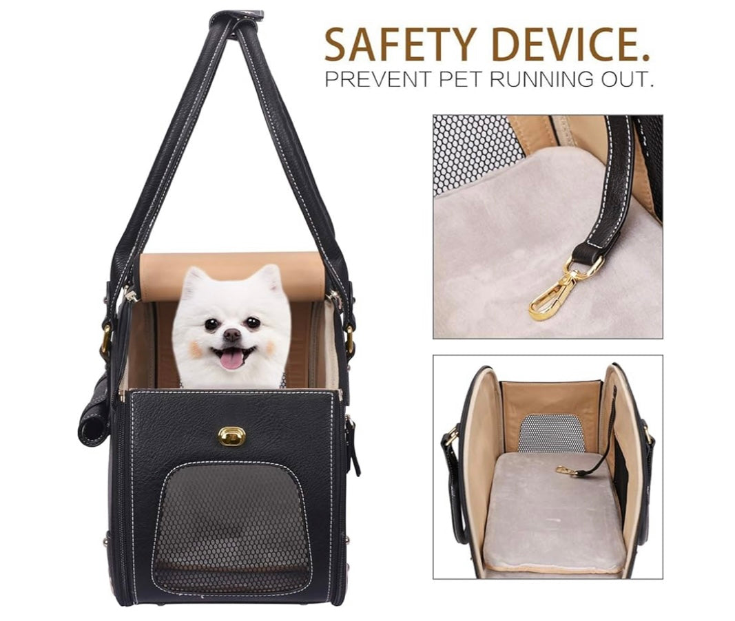 Dog Carrier Purse, Pet Carrier, Cat Carrier, Foldable Waterproof Premium PU Leather Pet Travel Portable Bag Carrier for Cat and Small Dog Home & Outdoor Medium Black