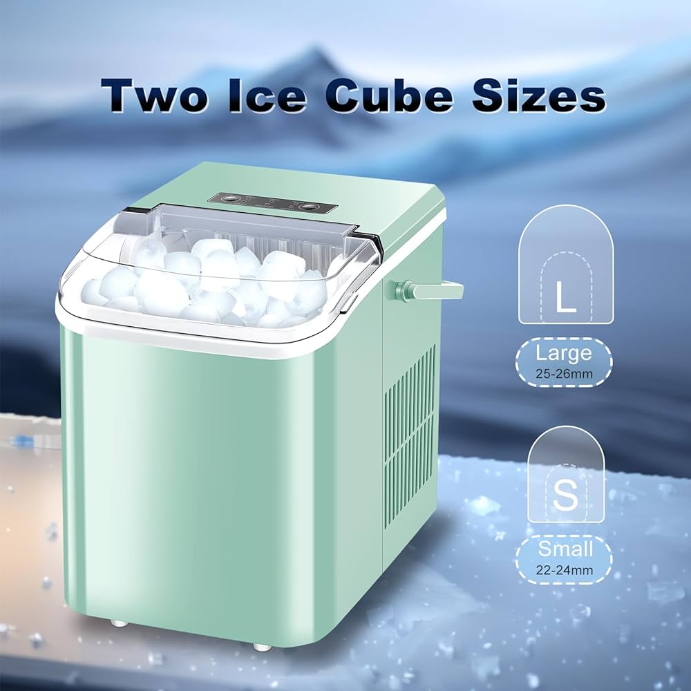 Ice Makers Countertop, Portable Ice Machine with Carry Handle, 2 Sizes of Icecube for Home Kitchen Bar Party Camping