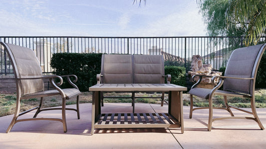 Champagne Gold 4-Piece Cast Aluminum Patio Rectangle Outdoor Dining Set with Love Seat for Garden, Yard