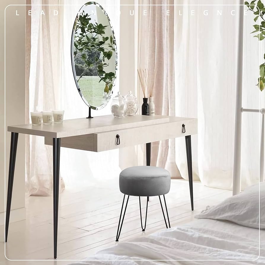 Vanity Stool, Teal Vanity Stools for Makeup Room, Round Ottoman Foot Stool, Velvet Footrest Vanity Chair for Bathroom Vanity, Bedroom, Living Room, Entryway, Offices