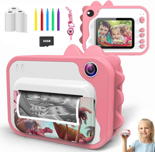 Kids Instant Print Camera with 3 Rolls Print Paper Toddler Zero Ink Video Camera Learning Toy Camera Gifts for Birthday Christmas Holiday Travel