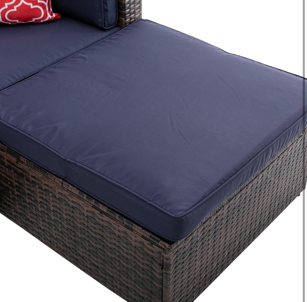 5Pcs Outdoor Garden Patio Furniture PE Rattan Wickerectional Cushioned Sofa Sets with 2 Pillows and Coffee Tablemodular sectional Sofa Sets with roof XI910, Navy Blue