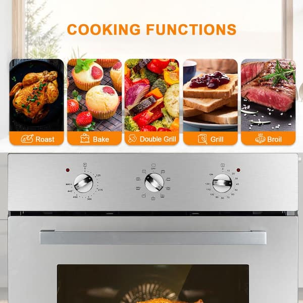 24 in. Built-In Single Electric Wall Oven with Rotisserie, 9 Cooking Modes, Mechanical Knob