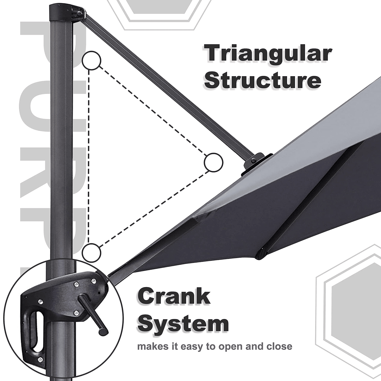 PURPLE LEAF Rectangle 8x8 ft Patio Economical Umbrella. Grey