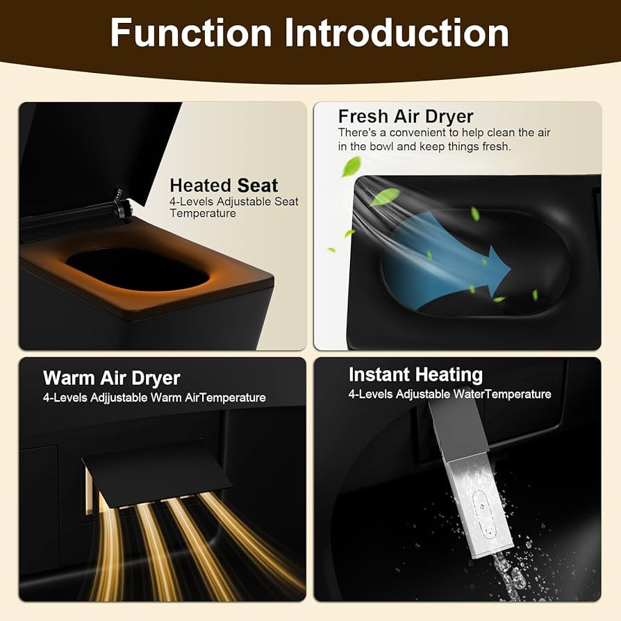 Smart Bidet Toilet for Bathroom with Remote Control, Modern Intelligent One Smart Bidet Toilet for Bathroom with Remote Control, Modern Intelligent One Piece Tankless Toilet with Auto Open/Close Lid, Auto Dual Flush, Heated Bidet Seat, Warm Water and Dry.