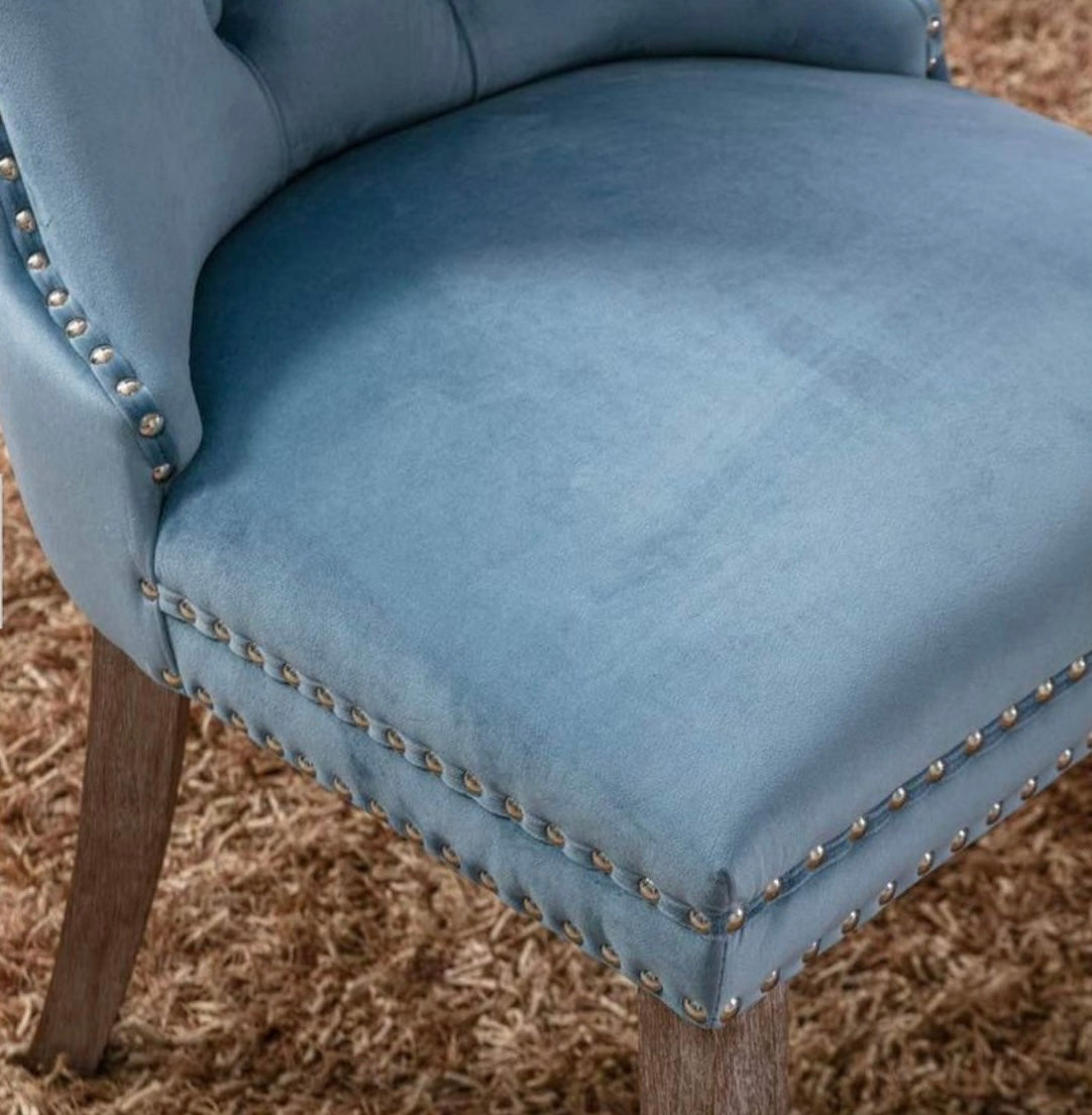 Solid Wood Tufted Velvet Wing Back Side Chair, Dining Chair with Nailhead Trim