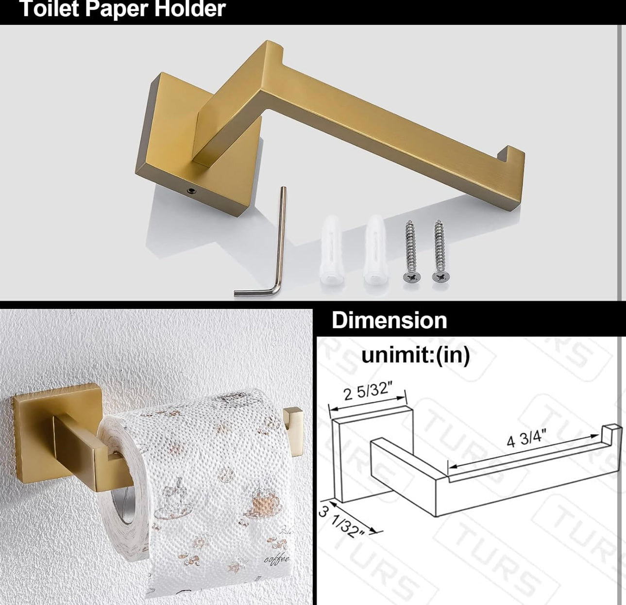 Bathroom Hardware Set Brushed Gold 5-Piece Towel Bar Set Include 24 Inch Towel Bar Towel Ring Toilet Paper Holder and 2 Robe Hooks 304 Stainless Steel Towel Rack Set Wall Mount