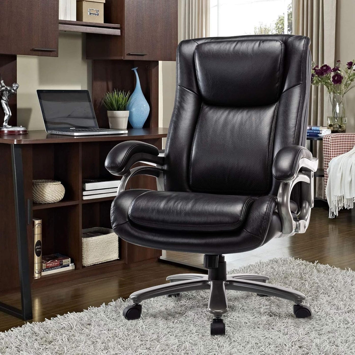 Big & Tall 400lb Office Chair - High Back Executive Computer Chair Heavy Duty Metal Base and Adjustable Tilt Angle Large Bonded Leather Desk Swivel Chair, Ergonomic Design for Lumbar Support