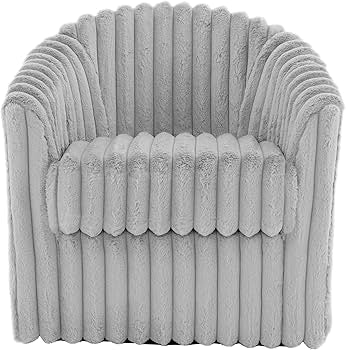 Swivel Barrel Accent Chair, Round Faux Fur Fabric Armchair for Living Room, Bedroom, Comfy Modern Mid Century Reading Chair for Adults (Grey, Set of 1)