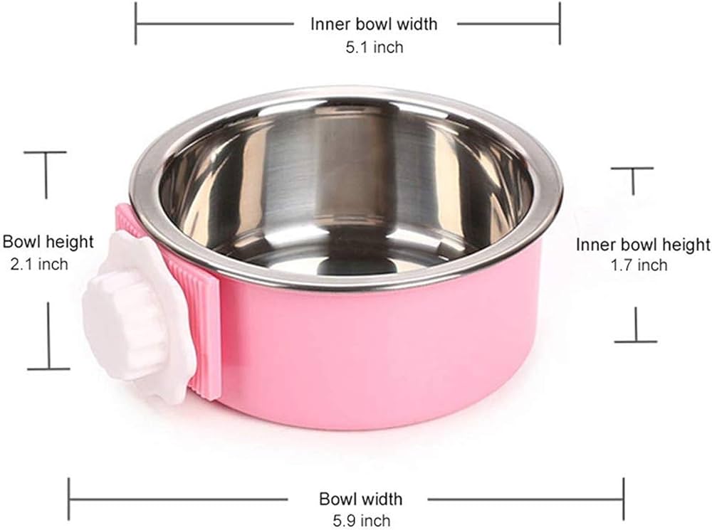 3 PCS Set Crate Dog Food Water Bowls, 2-in-1 Plastic Kennel Bowl & Stainless Steel Pet Bowl, Removable Hanging Cat Food Bowls, Feeder Coop Cup Perfect for Cat, Puppy, Birds, Rats, Ferret, Guinea Pigs.
