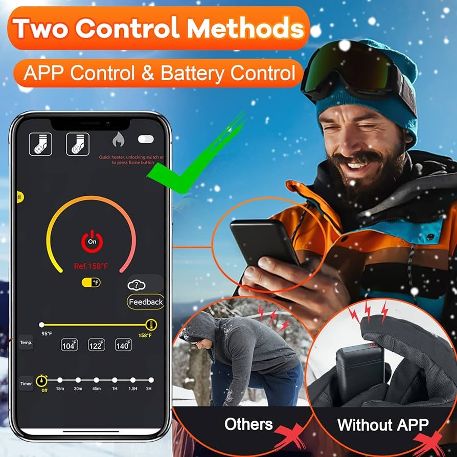 Heated Socks for Men Women Electric Heated Socks 5000mAh Rechargeable Battery Heated Ski Socks APP Control Washable Heated Sox Heating Socks Thermal Socks for Winter Hunting Skiing Outdoor
