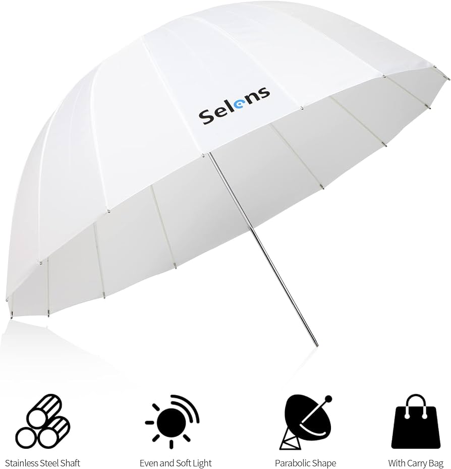 65 Inch Photography Studio Translucent Parabolic Lighting Reflective Umbrella Diffuser with Fiberglass Rib, 23 Inch Depth Soft White