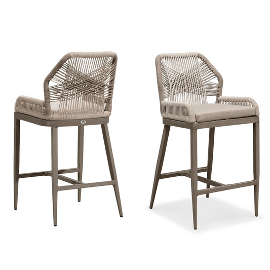 PURPLE LEAF Outdoor Bar Stool. Set of 2.Modern Counter Height Stool, Cushion Included. LT GREY. 24.8”