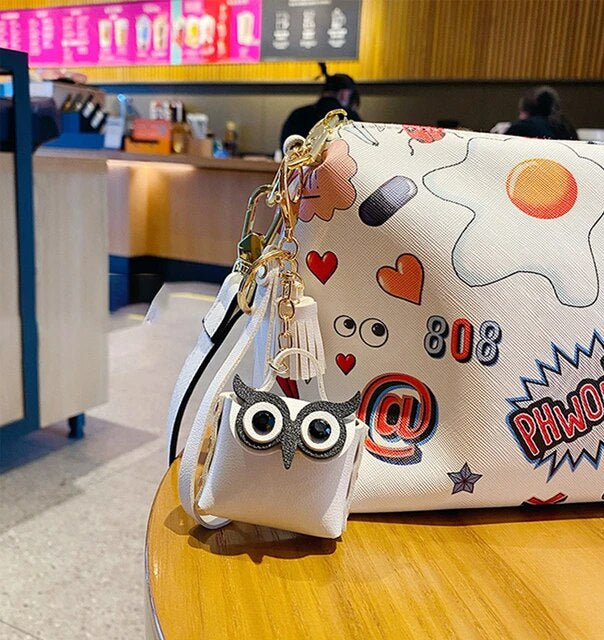 Fashion Leather Owl Keychain Coin Purse Metal Cartoon Owl Keychains All-Match Decortoy Ornaments Juguetes