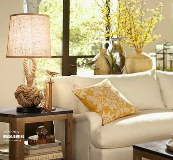 Table Lamps Hemp Rope Decorative Desk Lights, Retro ity Bedside Lighting Coffee Study Fabric Hemp Rope Decoration Small Lamp