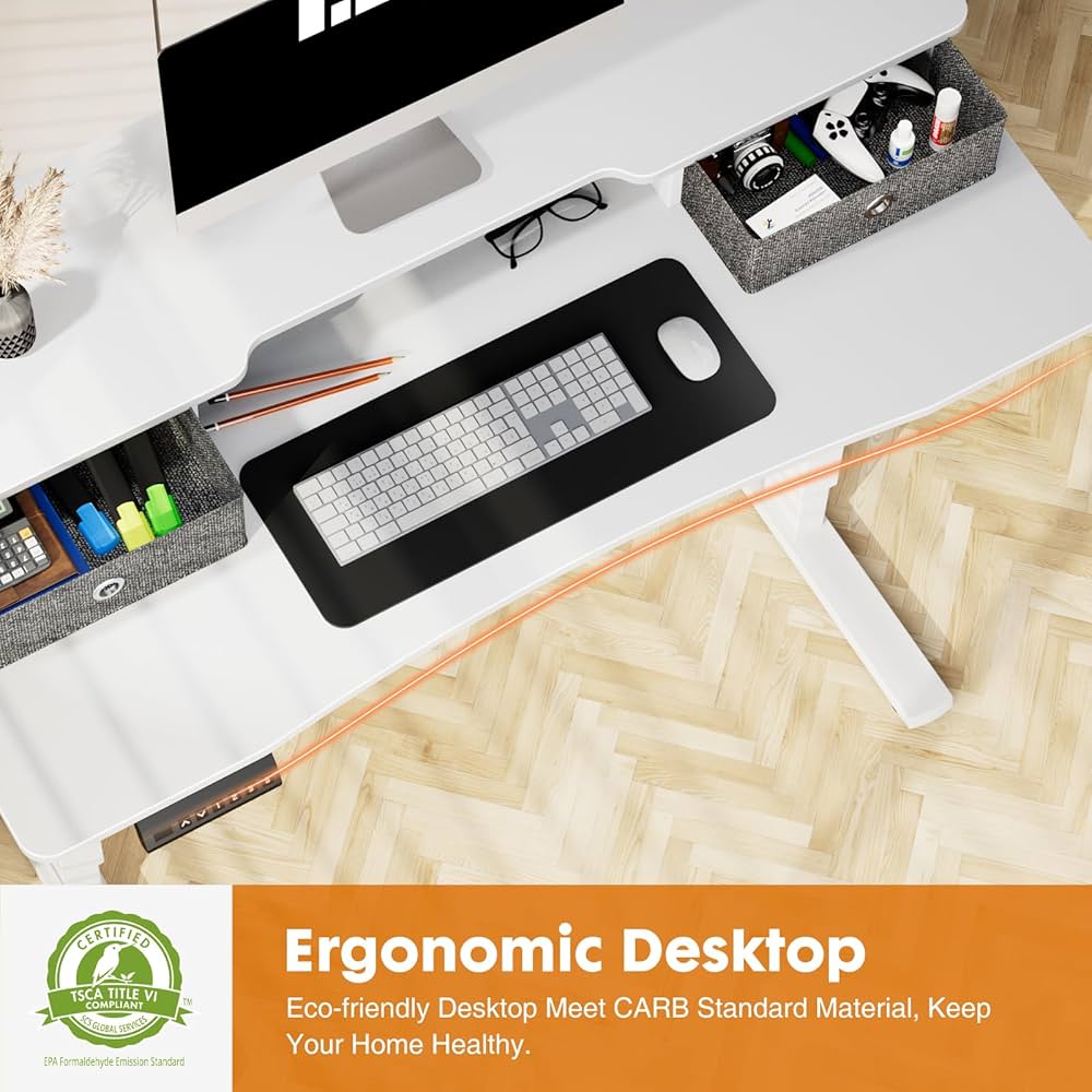 55" X 24" Inch Electric Standing Desk Adjustable Height Stand Up Desk, Sit Stand Desk Adjustable Desk, Home Office Computer Desk With Storage Shelf, Double Drawer,Splice Board,2 Hook