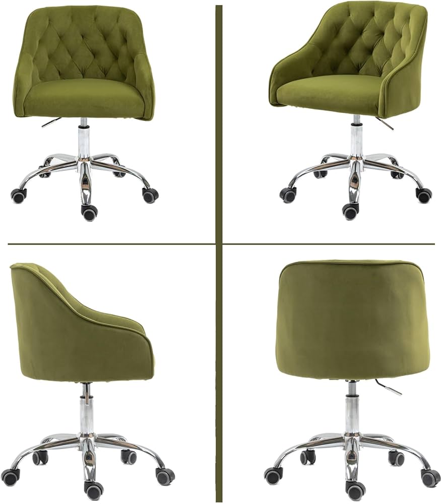 Swivel Shell Accent Chair,Ergonomic Cute Home Office Chair,Modern Leisure Armchair,Feature Curved Backrest,Adjustable Lift Seat and 5-Star Base with Casters, Velvet Fabric, Seat Height 21.65"-25.59"
