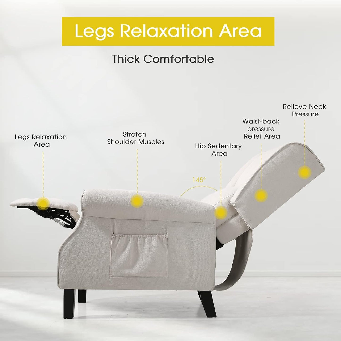 Recliner Chair for Living Room Recliner Sofa Reading Chair Winback Single Sofa Home Theater Seating Modern Reclining Chair Easy Lounge with Fabric Padded Seat Backrest Beige White
