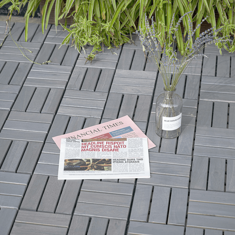 Solid Wood Patio Deck Tiles, Pack of 10, 12"x12" Square Interlocking Flooring Tiles, Acacia Wood Composite Decking Floor Tiles Indoor Outdoor, Floor Tile for Garden Poolside Backyards