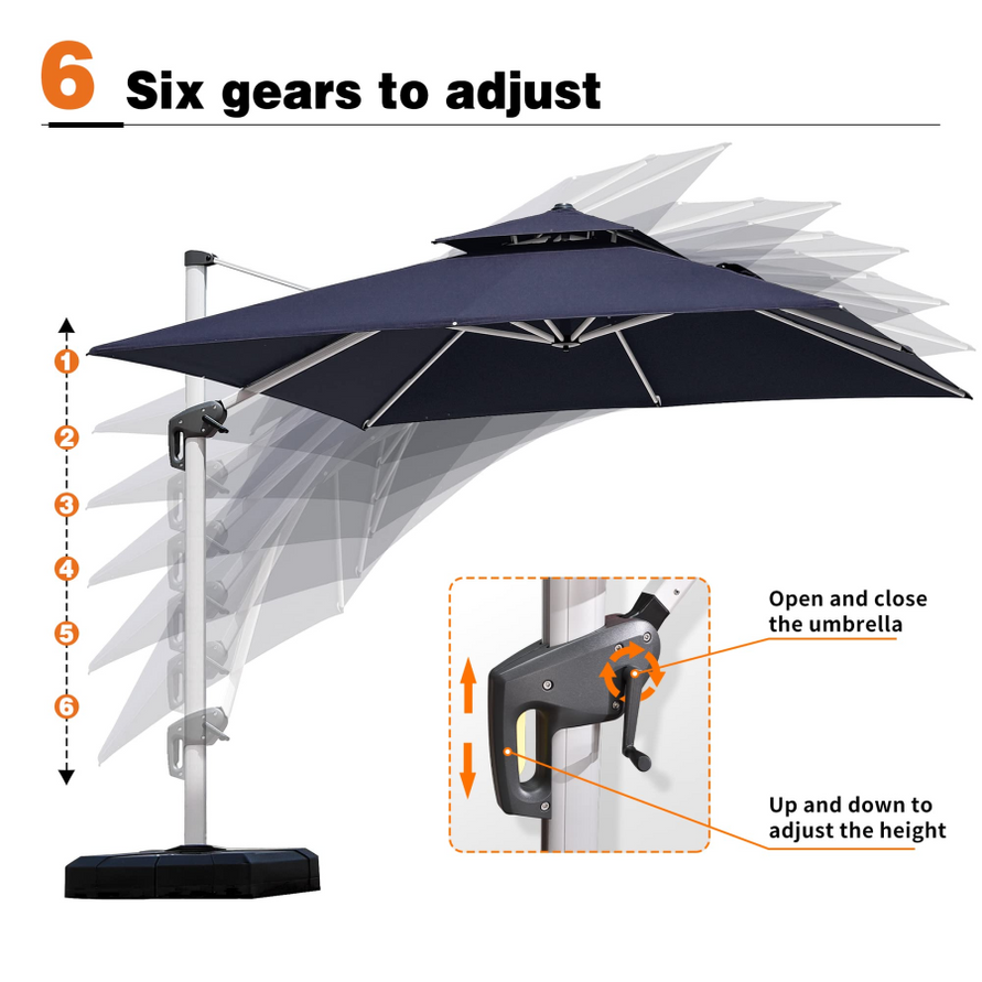 PURPLE LEAF Double Top 360 Degree Rotation 10 ft Square Patio Classic Umbrella