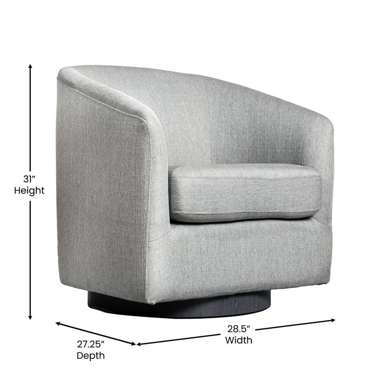 360 Degree Swivel Club Style Barrel Accent Chair with Sloped Armrests in Fabric Upholstery