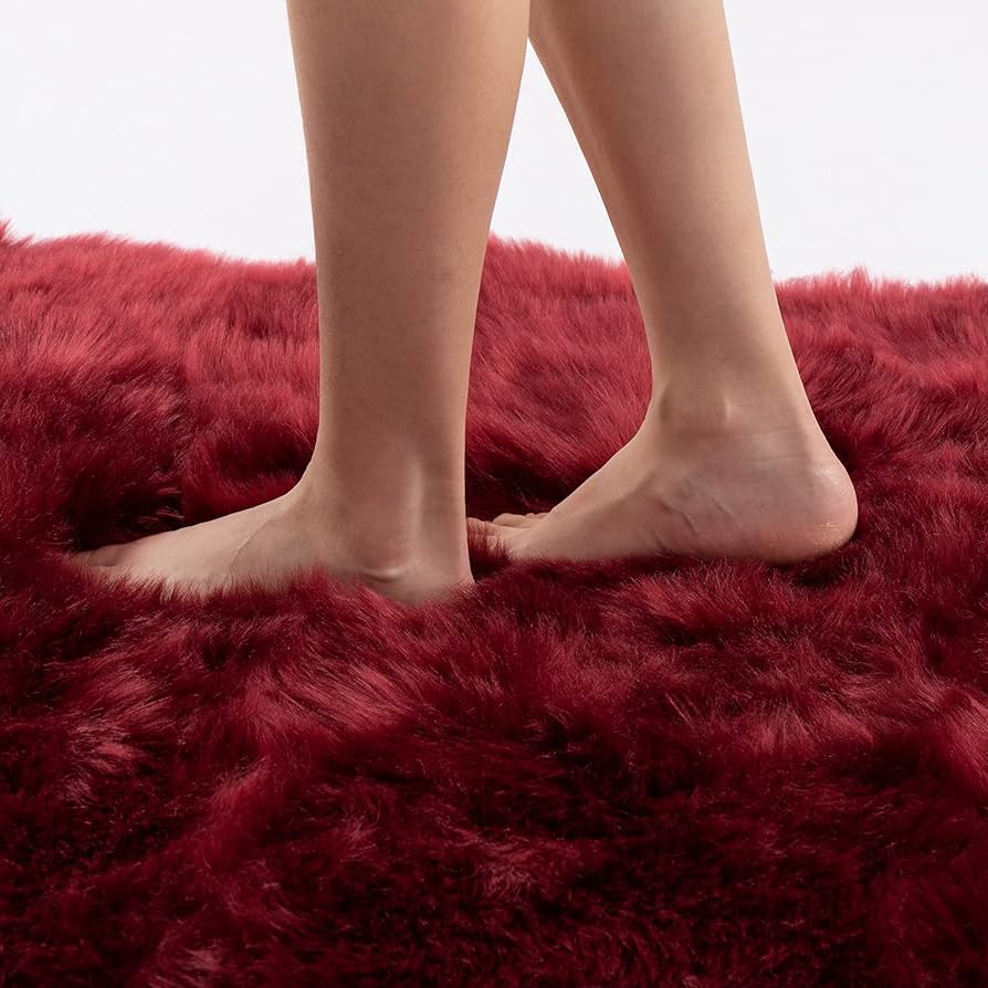 Luxury Soft Faux Sheepskin Fur Chair Couch Cover Area Rug Bedroom Floor Sofa Living Room (2 x 6 ft, Burgundy)