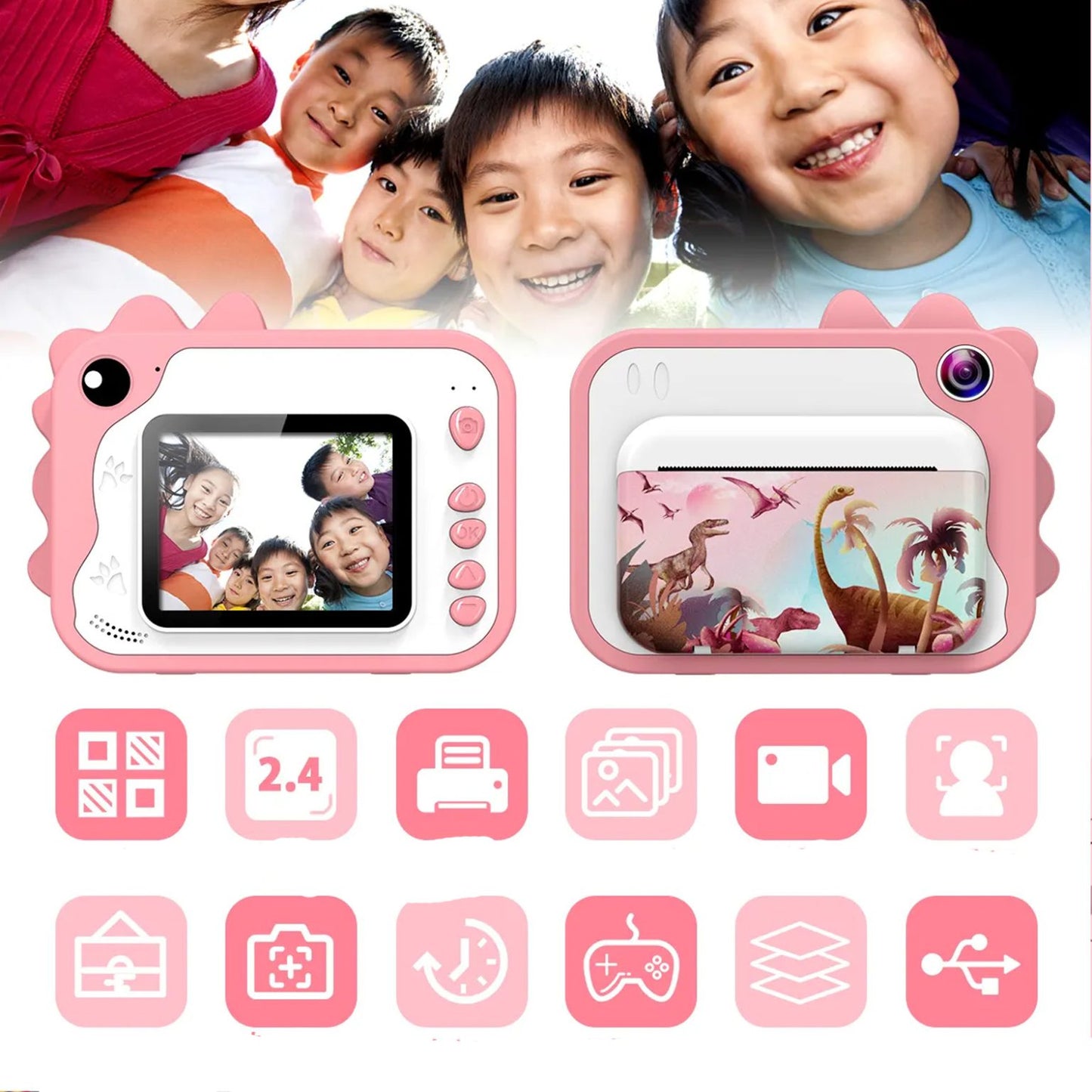 Kids Instant Print Camera with 3 Rolls Print Paper Toddler Zero Ink Video Camera Learning Toy Camera Gifts for Birthday Christmas Holiday Travel