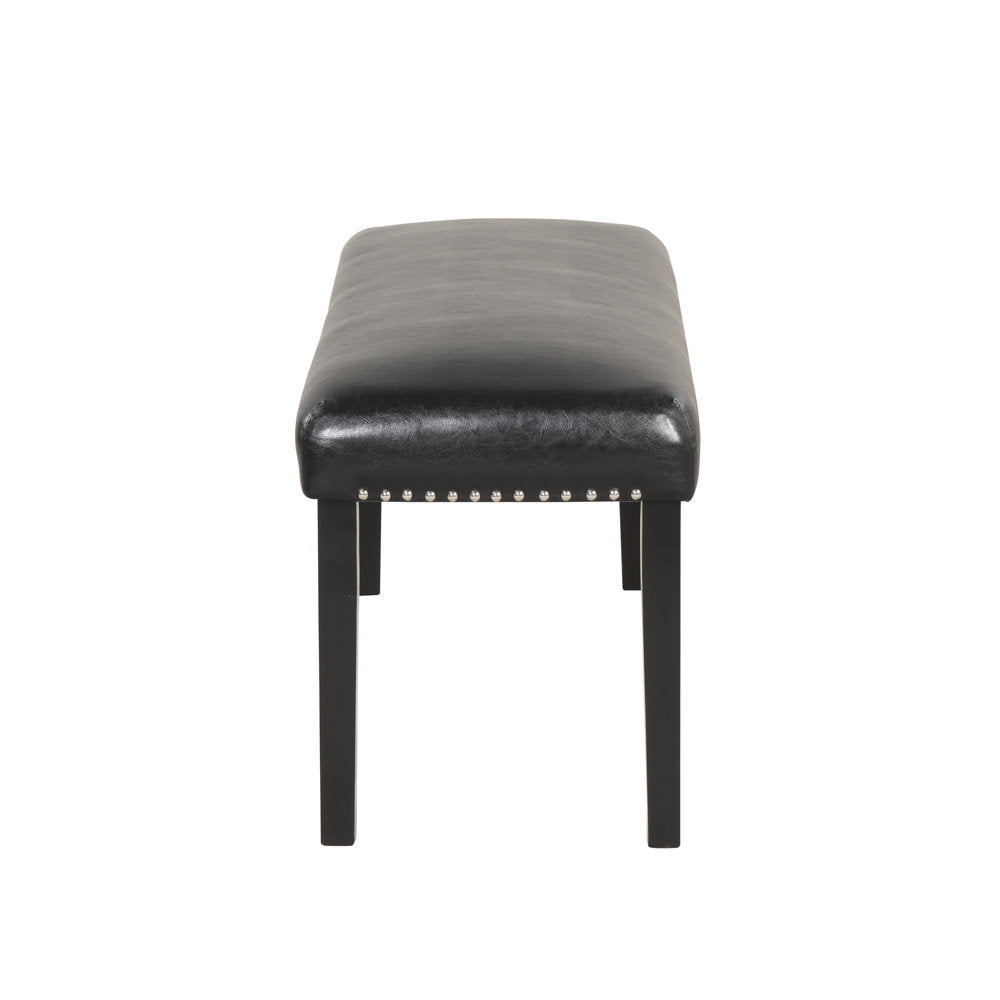 PU Leather Upholstered Dining Bench with Nailhead Trim, Black. 46x16inches
