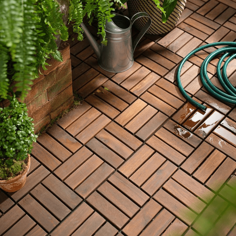 Solid Wood Patio Deck Tiles, Pack of 10, 12"x12" Square Interlocking Flooring Tiles, Acacia Wood Composite Decking Floor Tiles Indoor Outdoor, Floor Tile for Garden Poolside Backyards