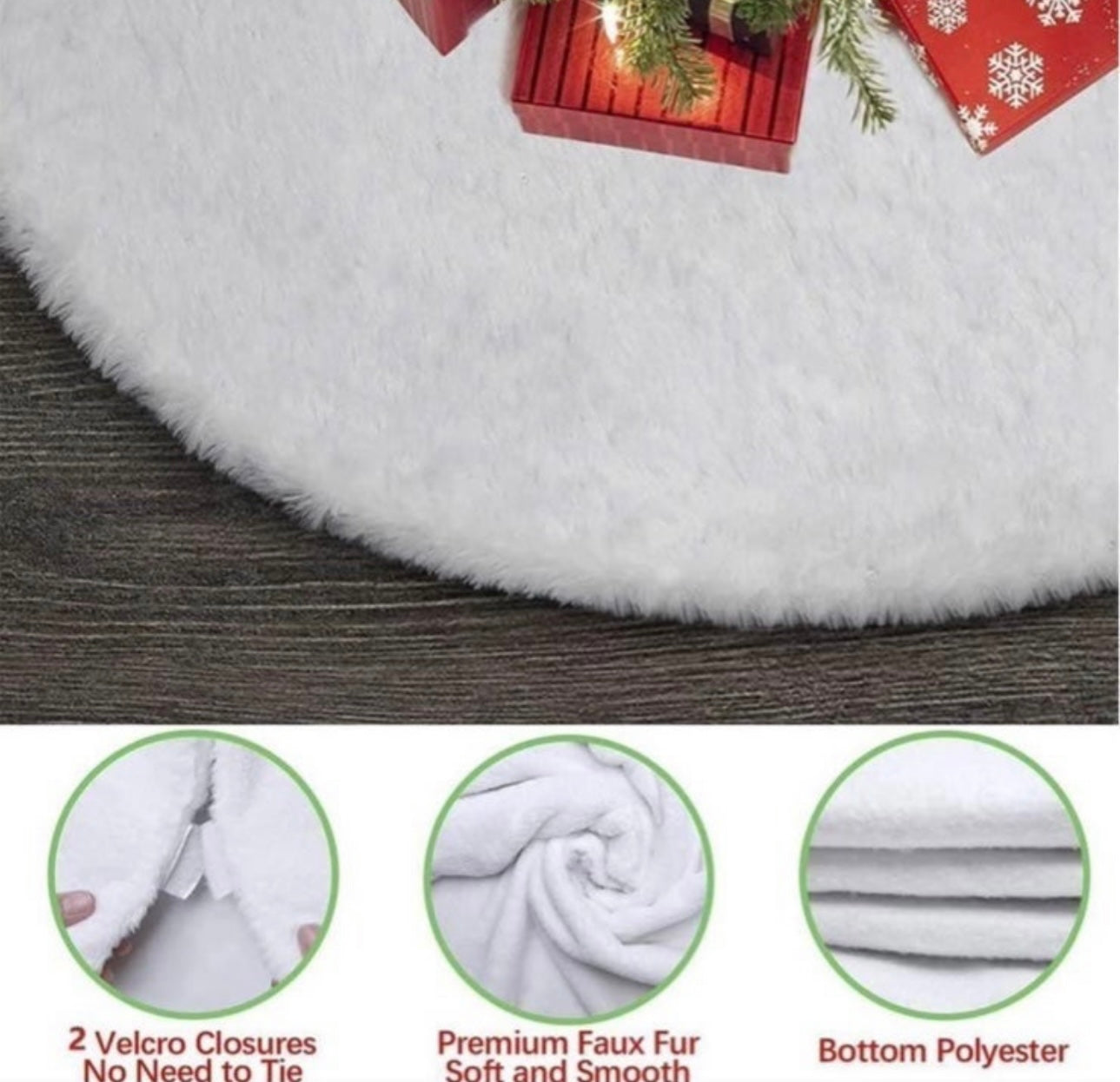 Christmas Tree Skirt 48 inch Large Snowy White Luxury Faux Fur Holiday Party