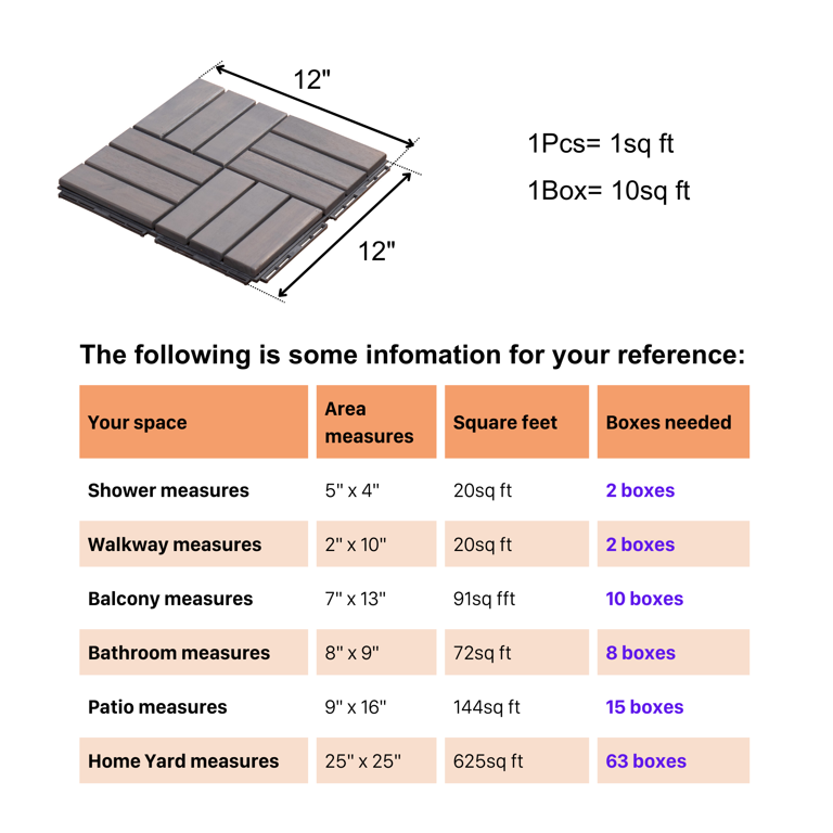Solid Wood Patio Deck Tiles, Pack of 10, 12"x12" Square Interlocking Flooring Tiles, Acacia Wood Composite Decking Floor Tiles Indoor Outdoor, Floor Tile for Garden Poolside Backyards
