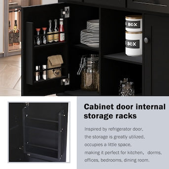 Black Rubber wood Drop-Leaf Counter top 53 in. Kitchen Island on Wheels with Storage Cabinet and 3 Drawers