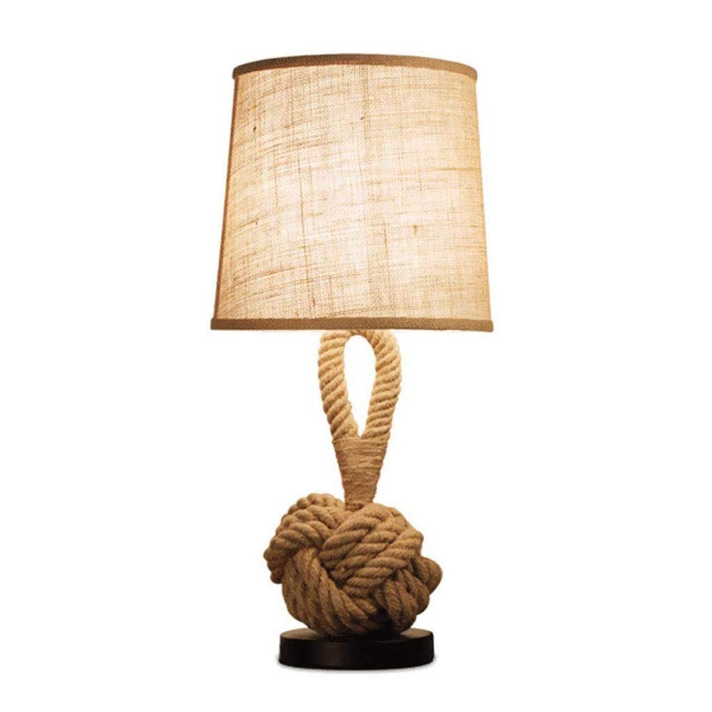 Table Lamps Hemp Rope Decorative Desk Lights, Retro ity Bedside Lighting Coffee Study Fabric Hemp Rope Decoration Small Lamp
