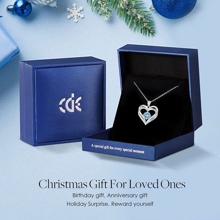 Forever Love Heart Pendant Necklaces for Women 925 Sterling Silver with Birthstone Zirconia, Christmas Birthday Anniversary Jewelry Gift for Women Wife Girls Her