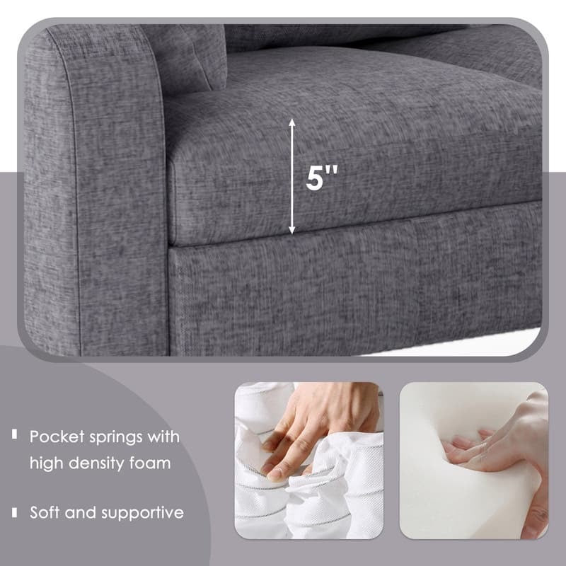 87" Modern Linen L Shape Sectional Sofa with Coffee Table,Sectional Couch with Storage Ottoman