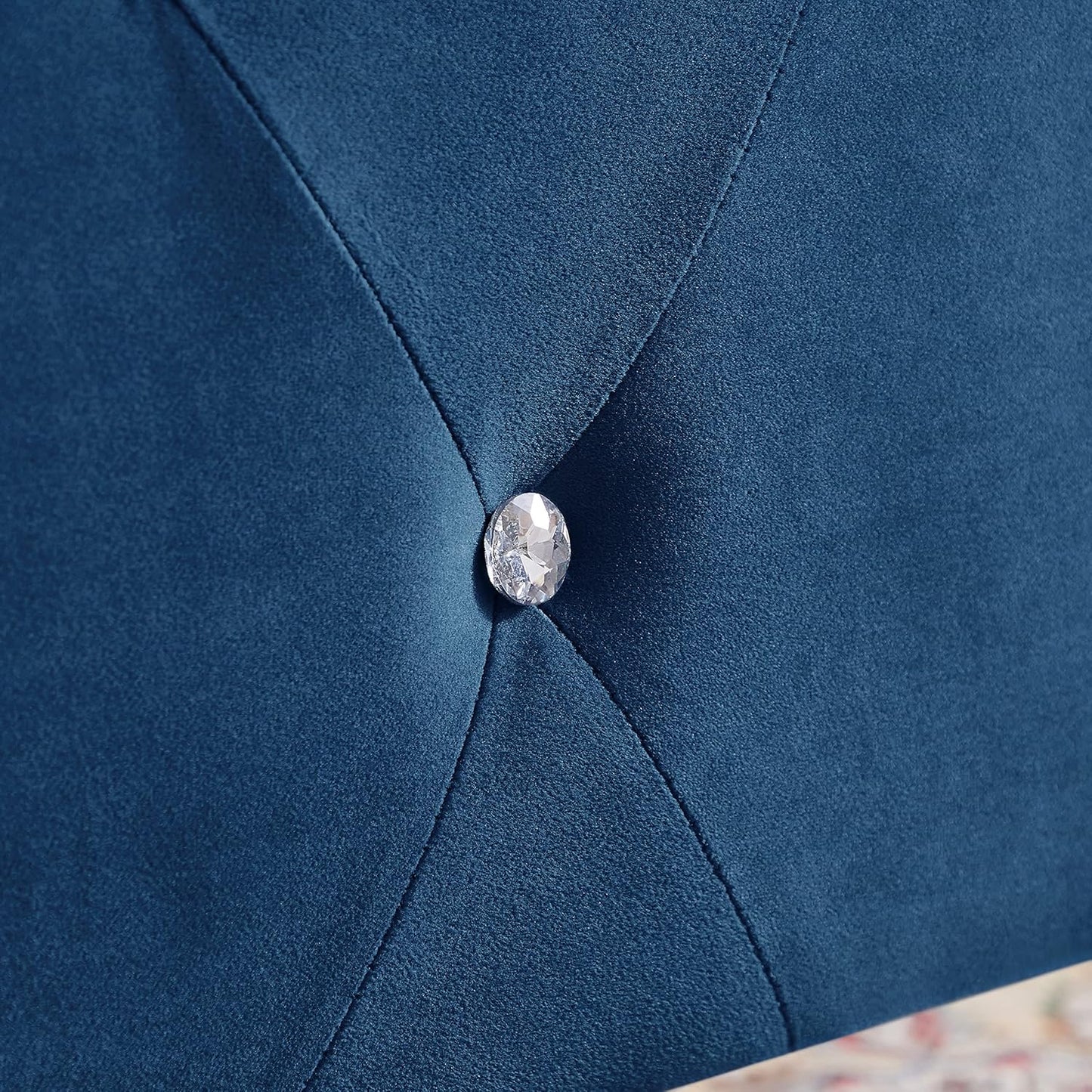 Home Storage Bench, Velvet Button and Diamond Design Bedside Stool, Suitable for Bedroom Entry and Living Room (Blue)
