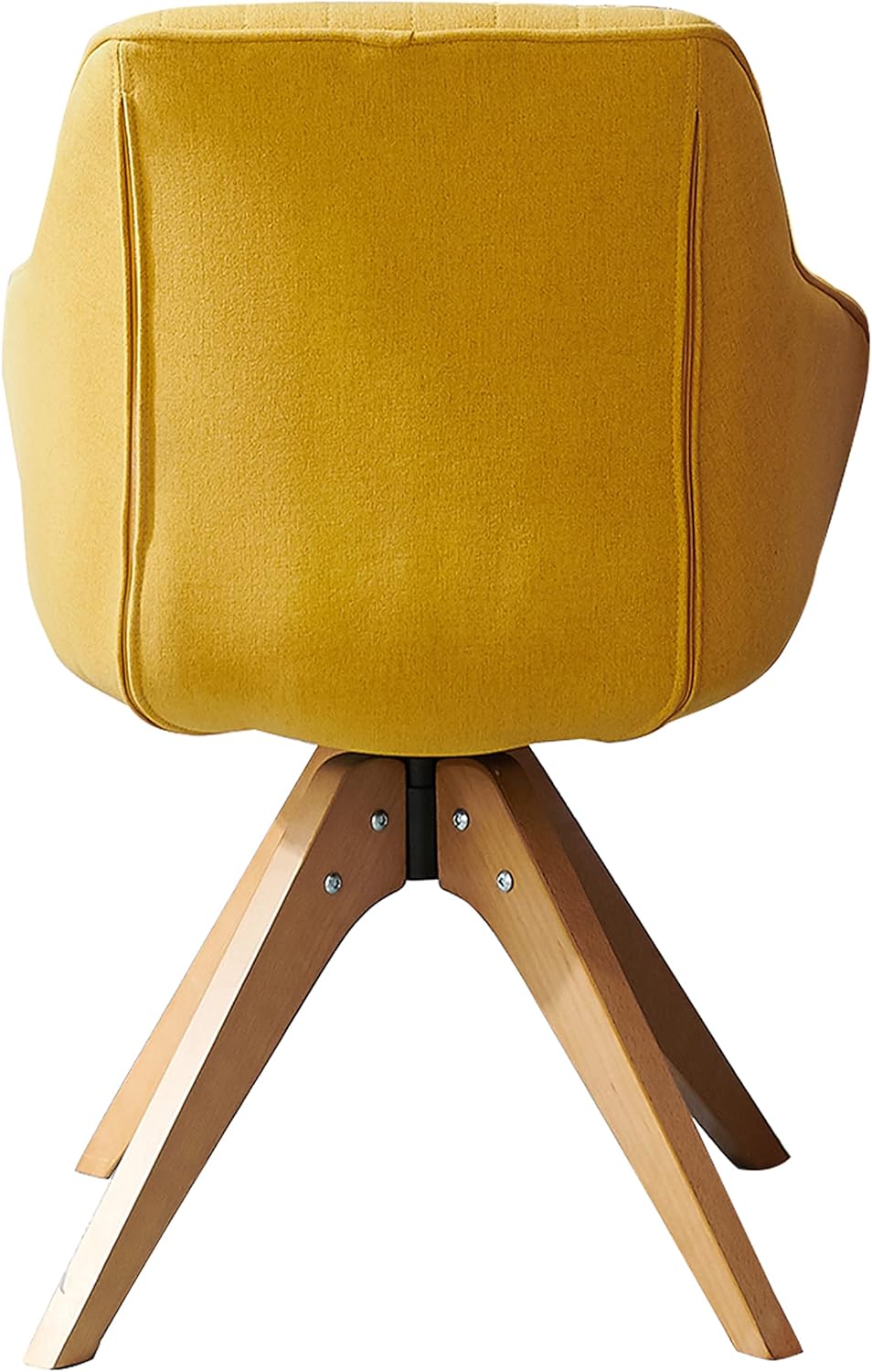 Mid Century Modern Fabric Upholstered Swivel Dining Room Chair with Wood Legs, Leisure Side Chair with Arms for Living Room, Yellow